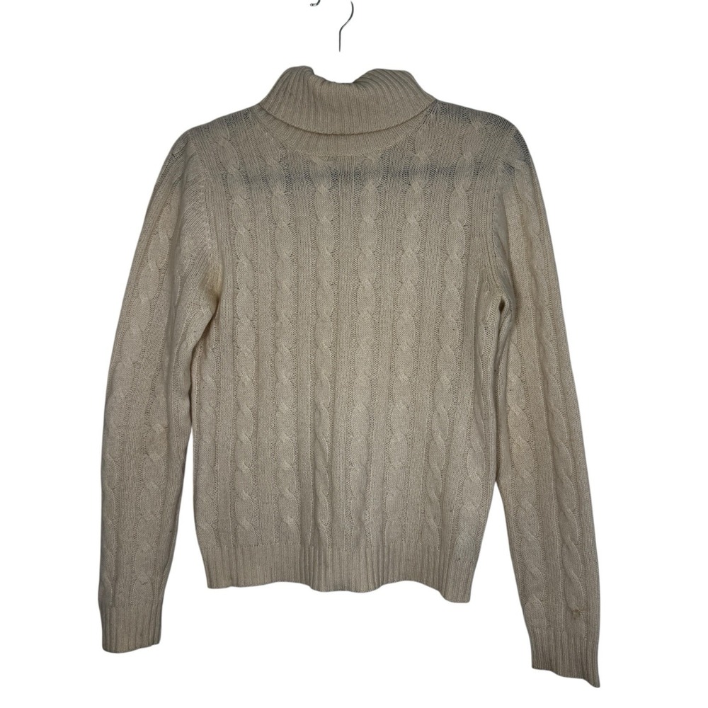 Evelyn Grace‎ Cream 100% Cashmere Turtleneck Cableknit Medium